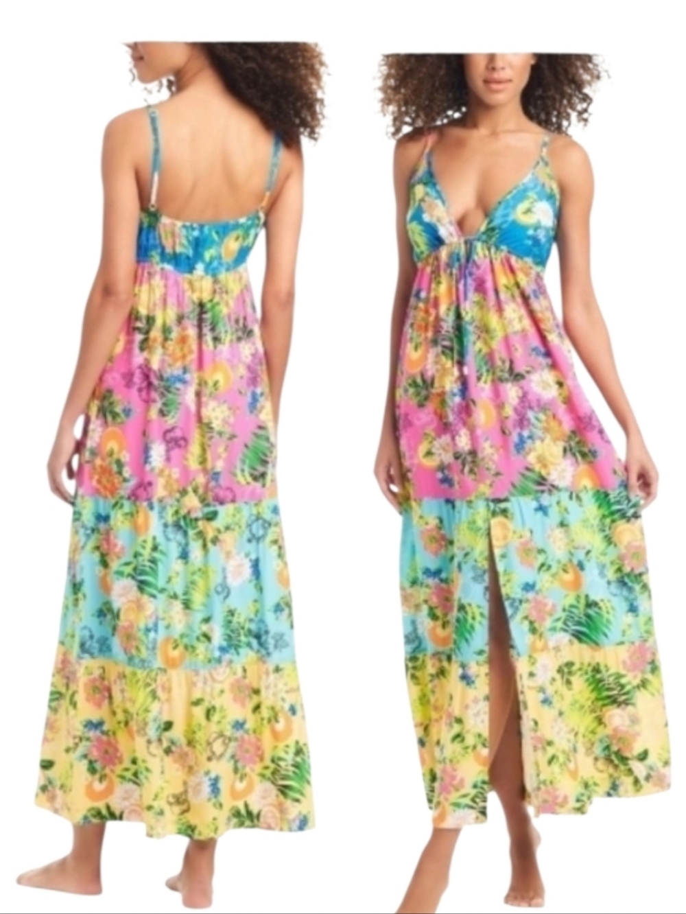 Bar III Floral Patchwork Swim Cover Up Dress NWT M Multicolor Boho Midi Maxi
